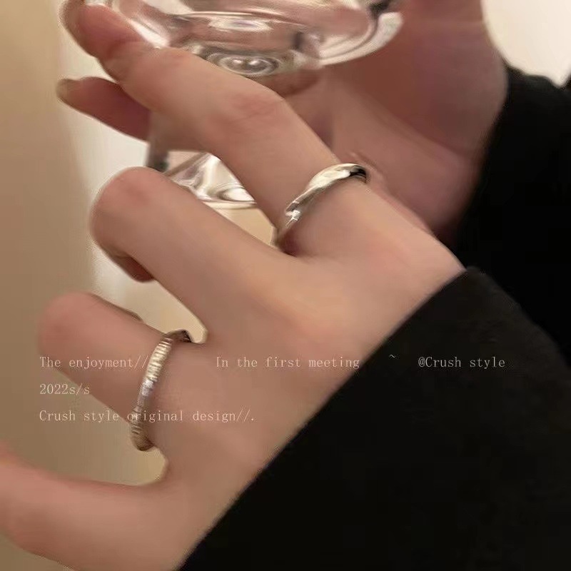 Korea Ins Sederhana Temperamen Kepribadian Cincin Perak 3pcs/set Wanita Cincin Aksesoris