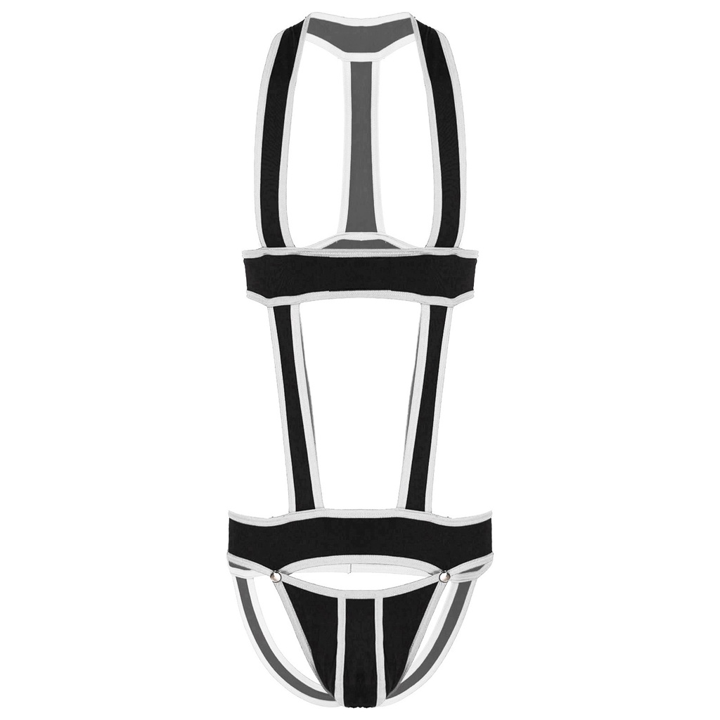 Lingerie Mens Wrestling Singlet Costume Hollow Out One-piece Jockstrap Leotard Contrast Color Bulge