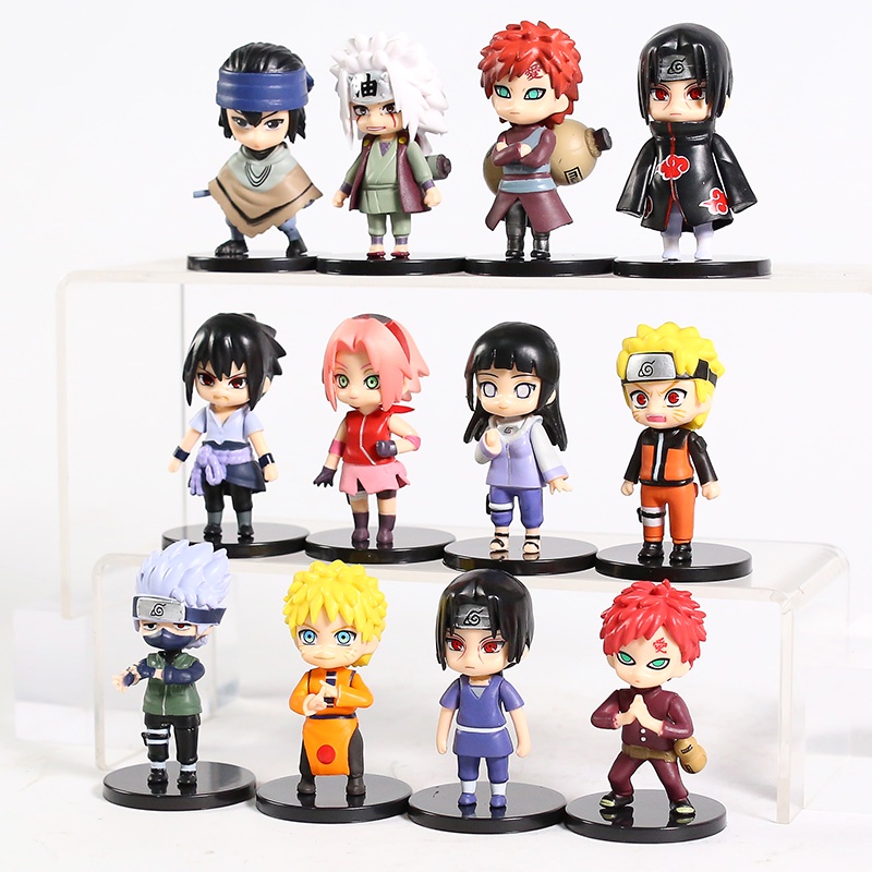 12pcs Naruto Anime Uzumaki Shippuden Hinata Sasuke Itachi Gaara Jiraiya Sakura Kakashi Uchiha Q Versi PVC Angka Mainan 7CM