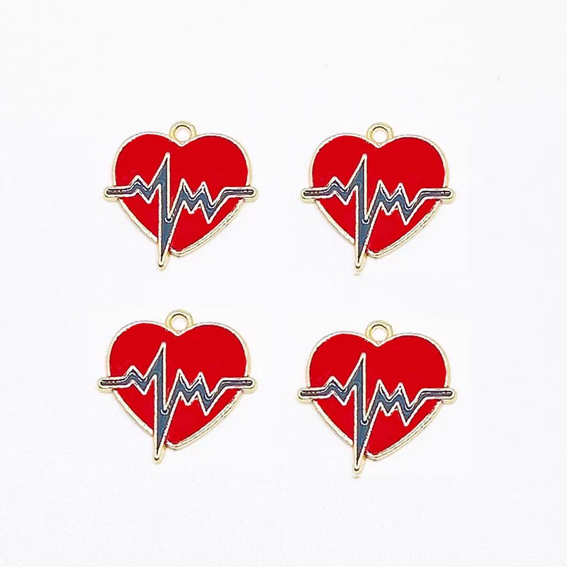 4 Pcs Alloy Menetes Minyak Merah Hati Ekg Liontin Diy Aksesoris Perhiasan Wanita Pendant Fashion Hadiah