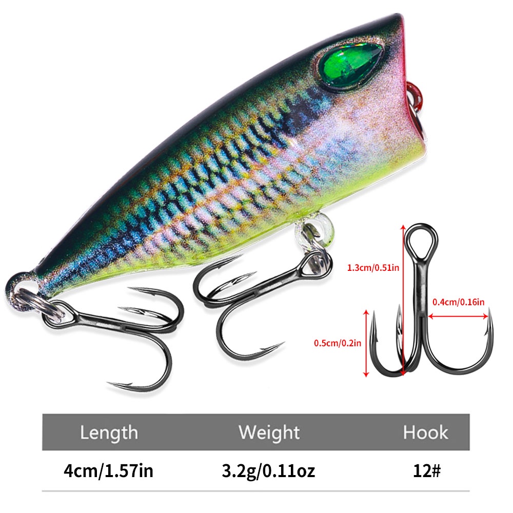 Hengjia 5pcs New Popper Wobblers Lure 40mm/3.2g Kait Kualitas Tinggi 10warna Berbeda Umpan Buatan Engkol Pancing Keras