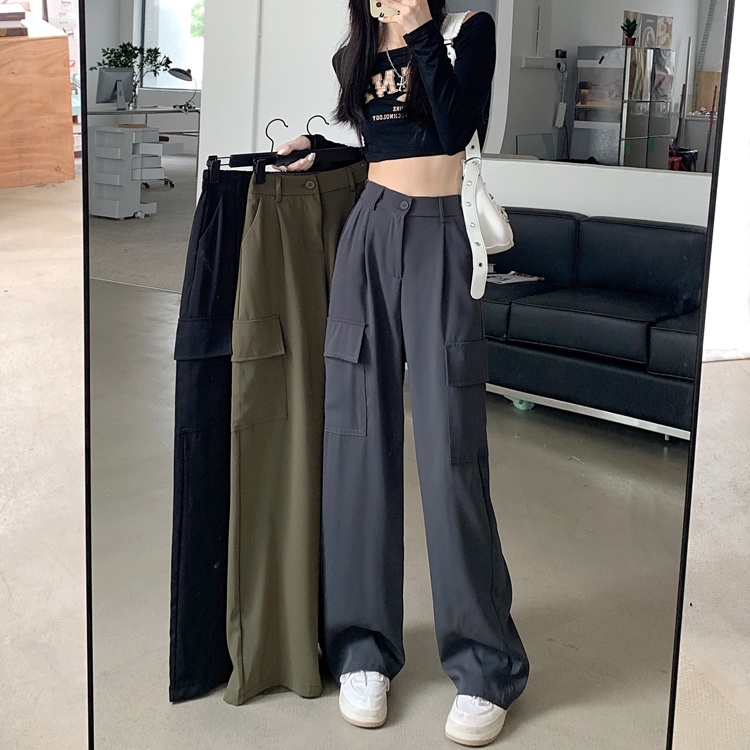 EUNII Korean Style Celana Kulot Hitam Loose Highwaist Kekinian Terbaru Celana Panjang Straight Pants