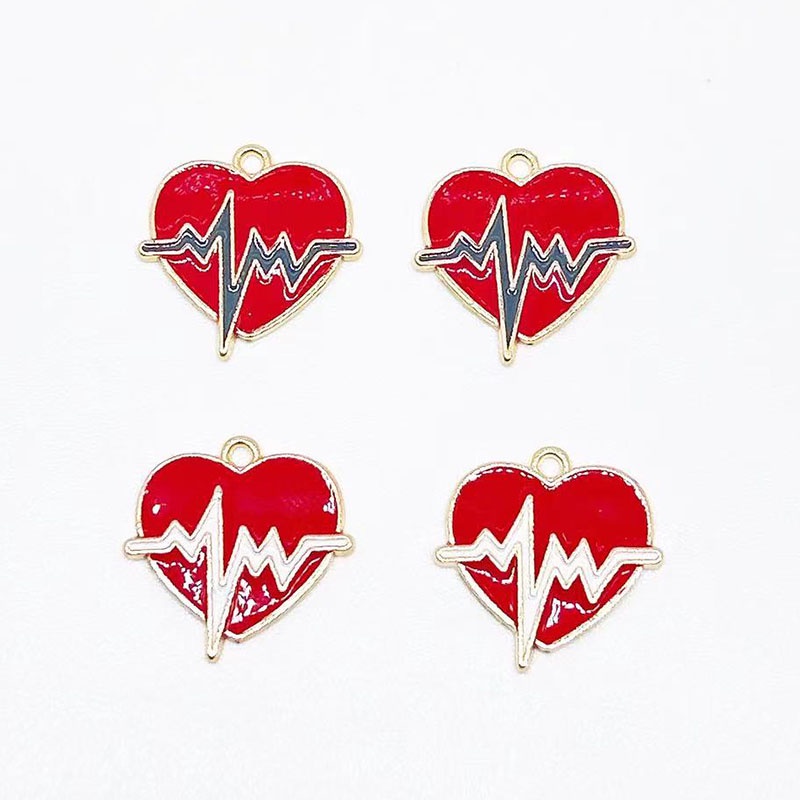 4 Pcs Alloy Menetes Minyak Merah Hati Ekg Liontin Diy Aksesoris Perhiasan Wanita Pendant Fashion Hadiah