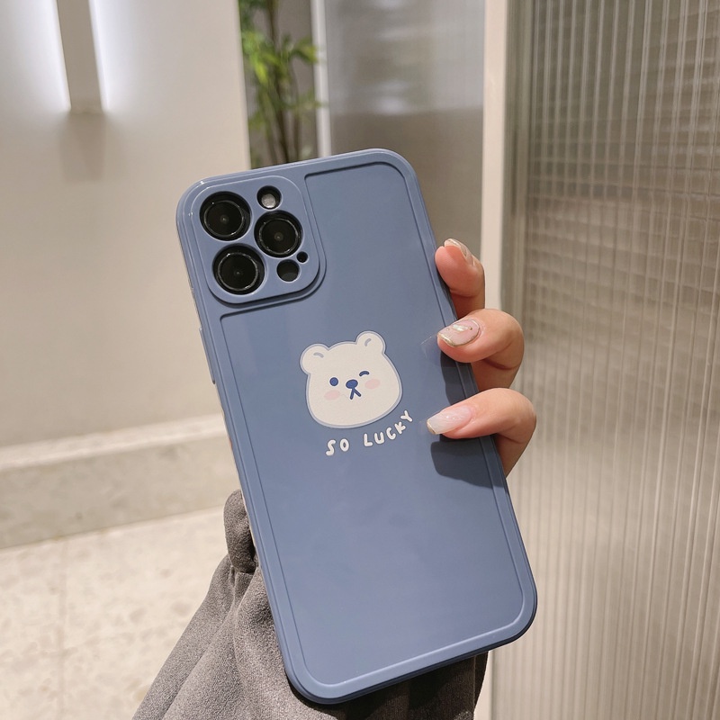 Photo frame Soft Case for iPhone 7 8 14 Plus 7+ 8+ X XR SE 2020 XS Max 11 12 13 Pro Max Lens Protect Gray Grey White Bear Cute