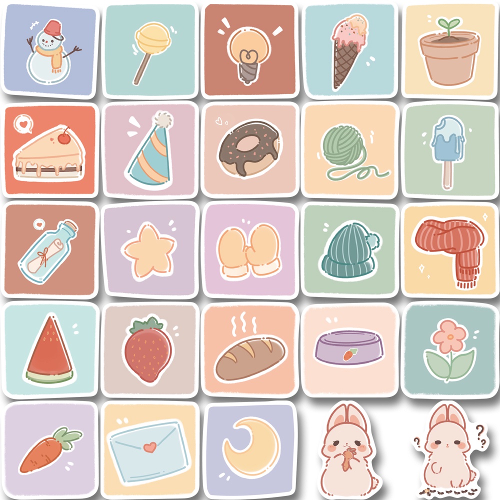 50pcs cute rabbit cartoon stickers, creative patterns, decorative waterproof stickers