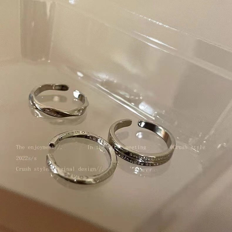 Korea Ins Sederhana Temperamen Kepribadian Cincin Perak 3pcs/set Wanita Cincin Aksesoris