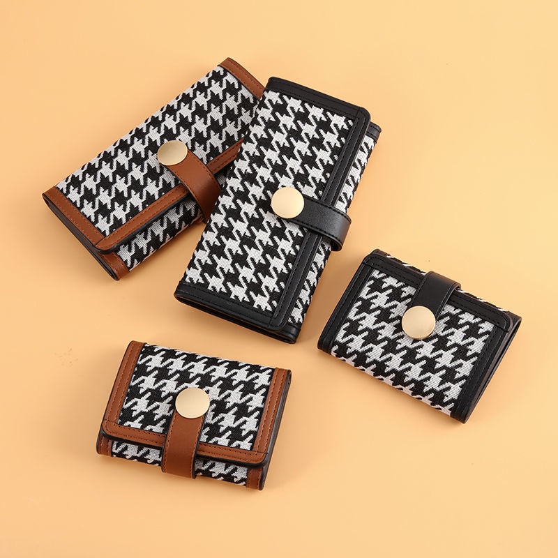 Sera high-value houndstooth dompet pendek wanita dompet koin tiga kali lipat kecil multi-fungsional dompet panjang dompet kartu eksplosif tas wanita