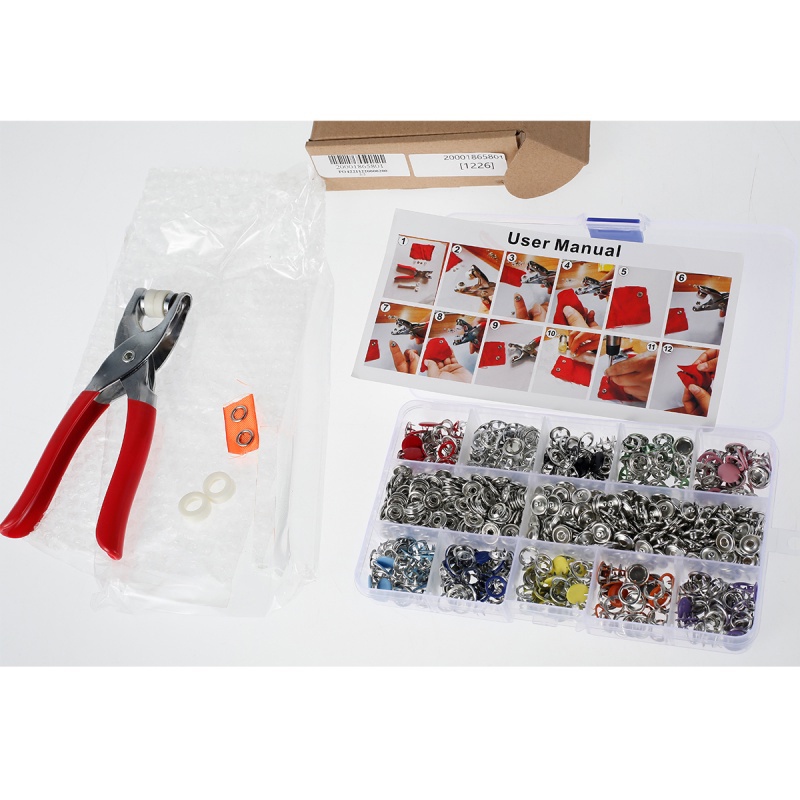 100set Snap Button Plier Tool Snaps Fastener Kit Kancing Snaps Cabang Metal Hollow Dan Solid Untuk Pasang Tas Baju Kancing Jahit Logam