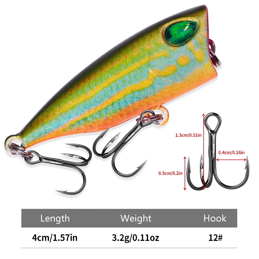 Hengjia 5pcs New Popper Wobblers Lure 40mm/3.2g Kait Kualitas Tinggi 10warna Berbeda Umpan Buatan Engkol Pancing Keras