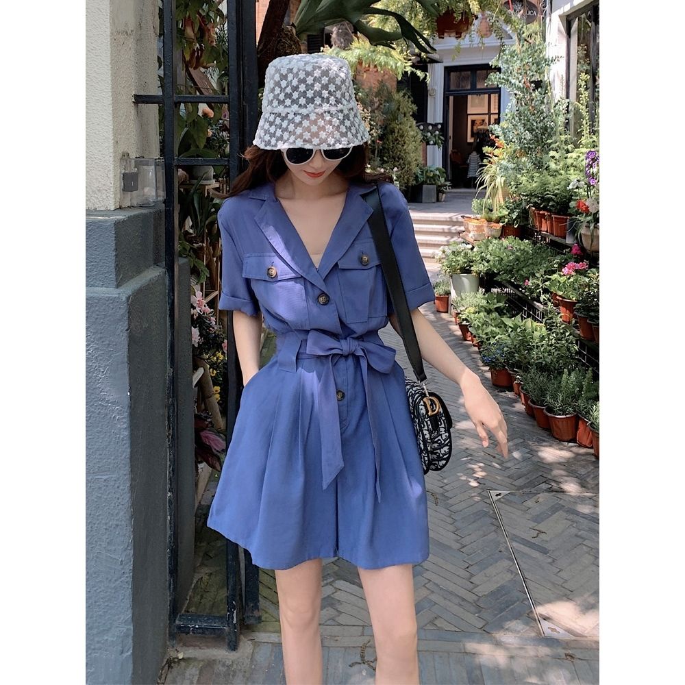 Jumpsuit wanita musim panas temperamen mode baru setelan celana pendek lebar kaki