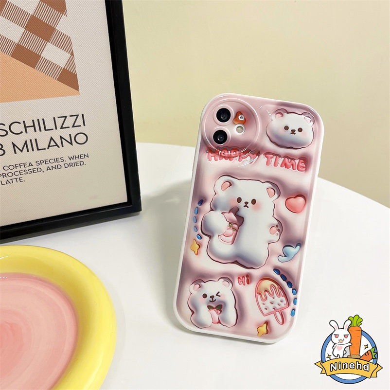 Soft Case Silikon Compatible for iPhone 14 13 12 11 Pro Max X XR Xs Max SE 2020 iPhone 7 8 6 6s Plus 3D Vision Drink milk tea Bear Phone Casae All-Inclusive Lens Anti-Drop Camera Protect Soft Silicone Case Airbag Soft Rubber Fall Protection Cover