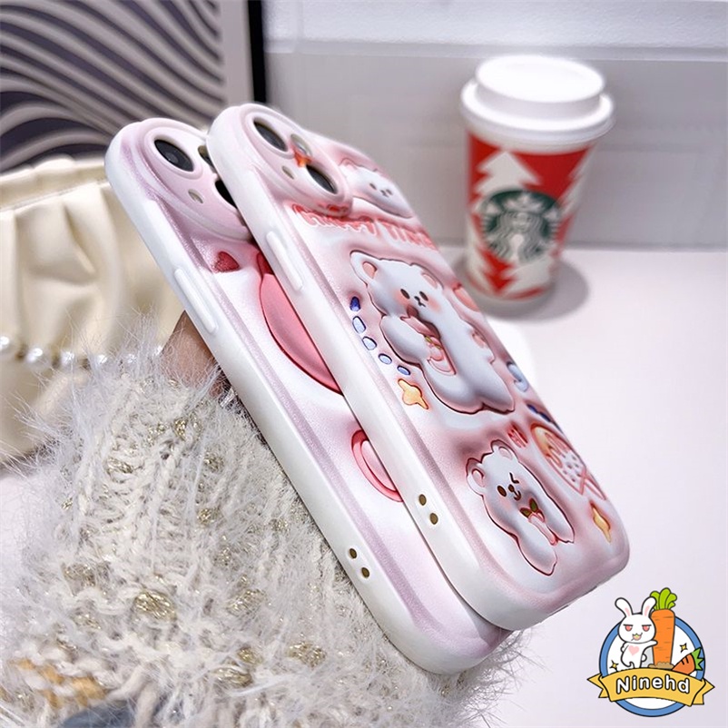 Soft Case Silikon Compatible for iPhone 14 13 12 11 Pro Max X XR Xs Max SE 2020 iPhone 7 8 6 6s Plus 3D Vision Drink milk tea Bear Phone Casae All-Inclusive Lens Anti-Drop Camera Protect Soft Silicone Case Airbag Soft Rubber Fall Protection Cover