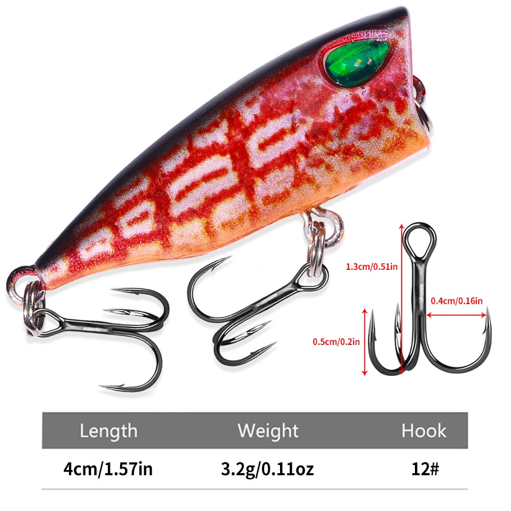 Hengjia 5pcs New Popper Wobblers Lure 40mm/3.2g Kait Kualitas Tinggi 10warna Berbeda Umpan Buatan Engkol Pancing Keras