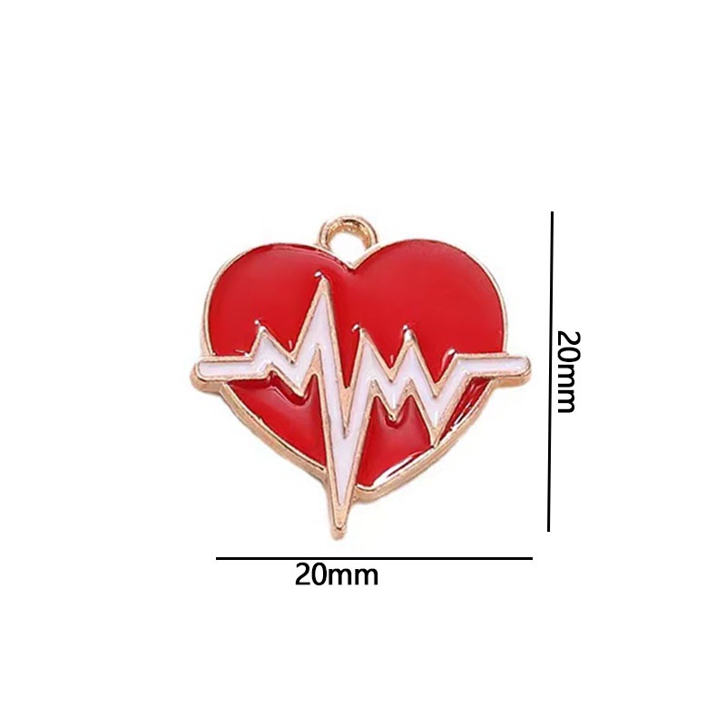 4 Pcs Alloy Menetes Minyak Merah Hati Ekg Liontin Diy Aksesoris Perhiasan Wanita Pendant Fashion Hadiah