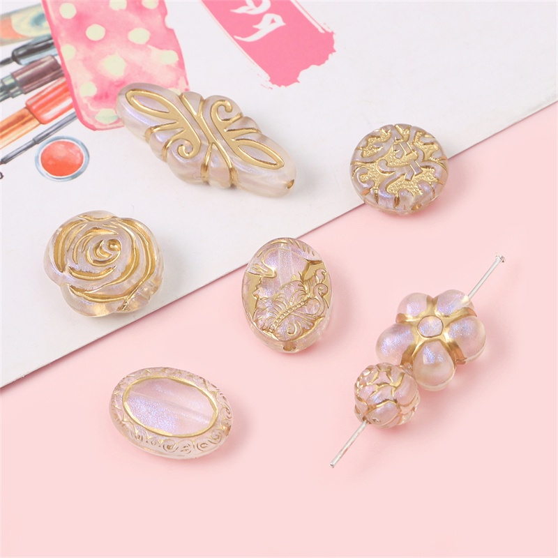 15-80 Pcs Akrilik Baroque Pola Jejak Emas Manik-Manik Longgar Untuk Membuat Perhiasan Diy Vintage Gelang Anting Kalung Persediaan