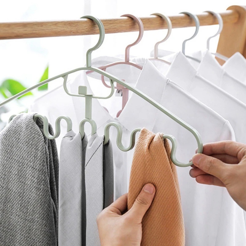 Gantungan Baju Penyangga Multi port Desain Gelombang Hemat Ruang Awet Gantungan Multifungsi Plastik Menebal Laundry Pengeringan Rak Closet Organizer Aksesoris