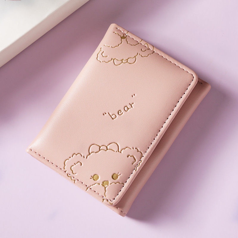 Sera 2023 produk baru dompet pendek perempuan beruang lucu super cute mahasiswa ins bagian tipis gadis dompet gadis jantung Korea Selatan