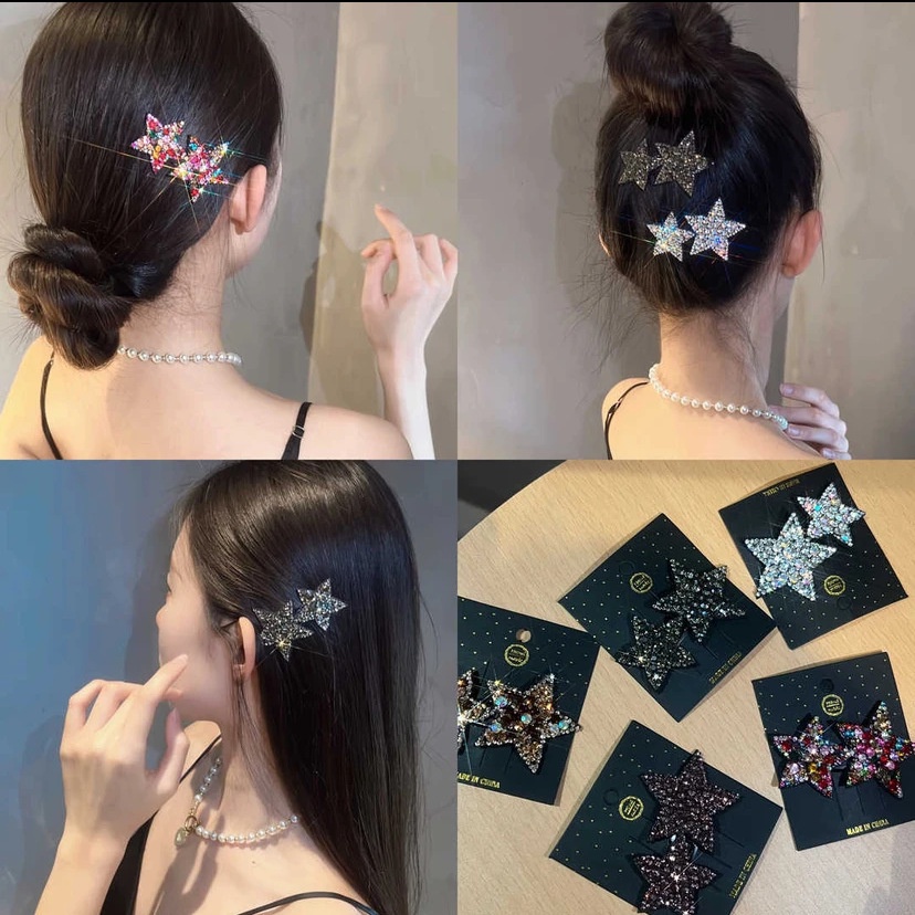 【Bayar di tempat】Berlian Imitasi Pentagram Jepit Rambut Manis Lucu Duckbill Klip Perempuan Poni Klip Aksesori Rambut