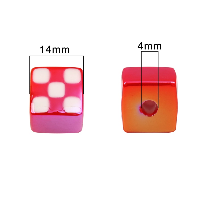 4/10pcs 14mm Checkerboard Acrylic Beads Printing Square Mixed Manik-Manik Longgar Untuk Membuat Perhiasan DIY Earrings Hair Acccessories