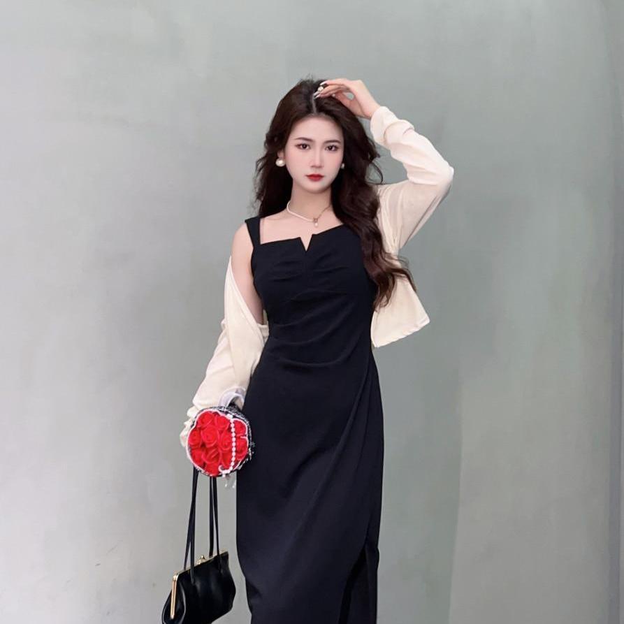 Red Plus size fat sister suit fashion trend women s suspender skirt slim fit bag hip dress sun protection outer shirt two-piece set