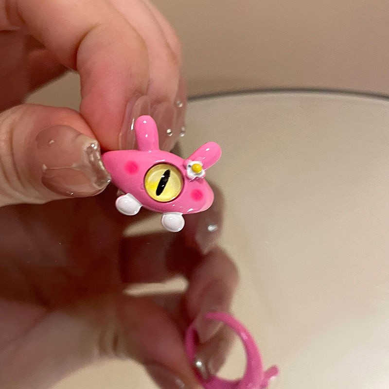 Tongqu Cincin Monster Bermata Satu Lucu Hadiah Cincin Lucu Aksesoris Cewek Pabrik Grosir