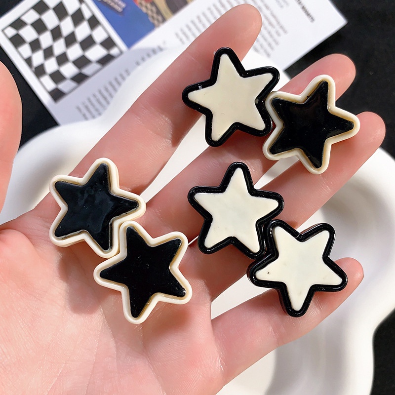 【Bayar di tempat】Y2k Klip Rambut Gaya Milenial Hitam Putih Pentagram Hair Clip Hiasan Rambut Gadis Lucu