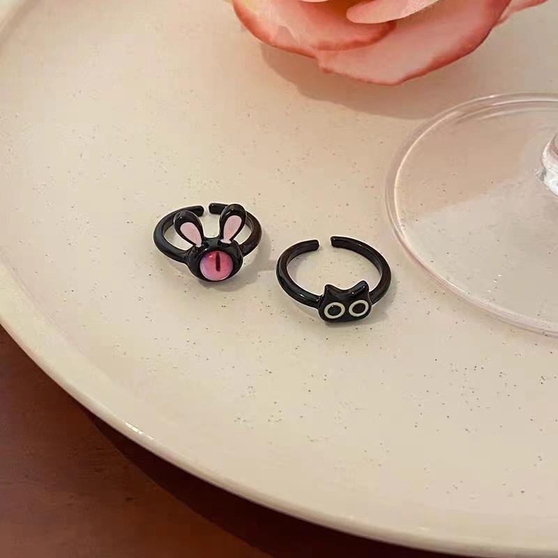 【Bayar di tempat】Lucu Imut Kartun Cincin Pembukaan Kucing Naga Lucu Fashion Cincin Retro Cincin Pasangan Kreatif