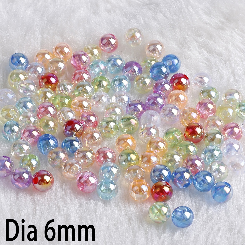 6 /8 /10mm Rainbow AB Color Acrylic Beads Bulat Manik-Manik Longgar Untuk Membuat Perhiasan DIY Gelang Kalung Aksesoris