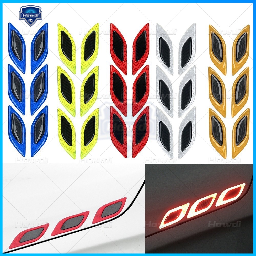 6 Pcs 3D Mobil Styling Reflektif Serat Karbon Bumper Strip Tape Peringatan Keselamatan Aman Reflektor Stiker