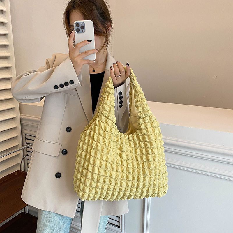 ┅♤Sera  Korean college net red lazy fold bubble canvas women s bag Tas belanja perlindungan lingkungan kapasitas besar sederhana Jepang