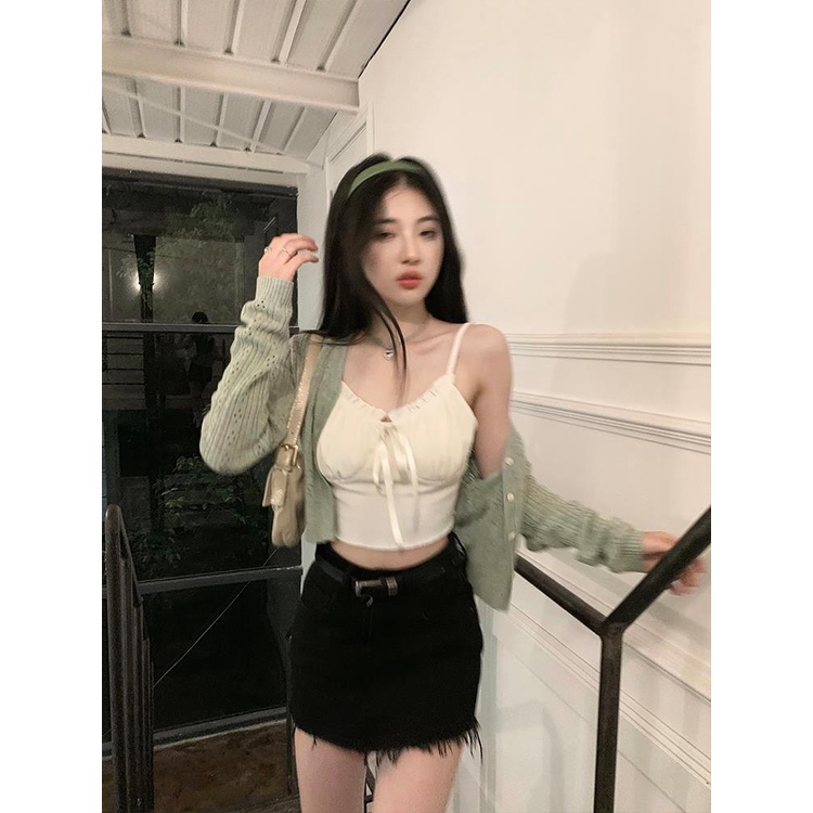 Red 2toyoung Lianlian girl heart Hollow knitted cardigan women s spring short long-sleeve high-quality sun protection top