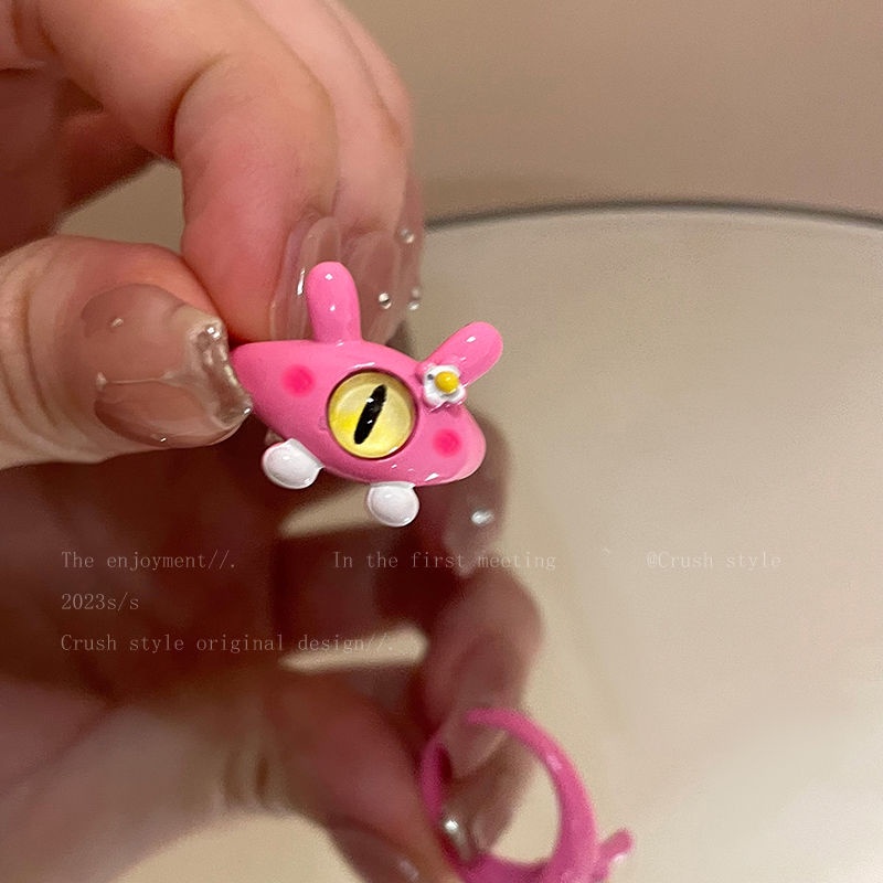 Kartun Monster Kecil Lucu Bermata Monster Cincin Untuk Gadis Wanita Kepribadian Pembukaan Unik Adjustable Rings