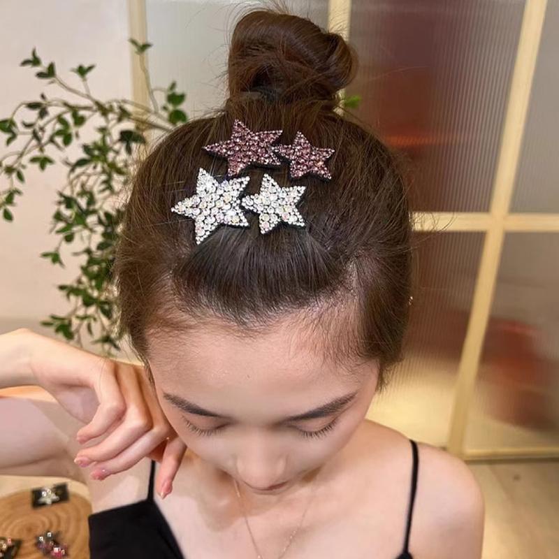 【Bayar di tempat】Berlian Imitasi Pentagram Jepit Rambut Manis Lucu Duckbill Klip Perempuan Poni Klip Aksesori Rambut