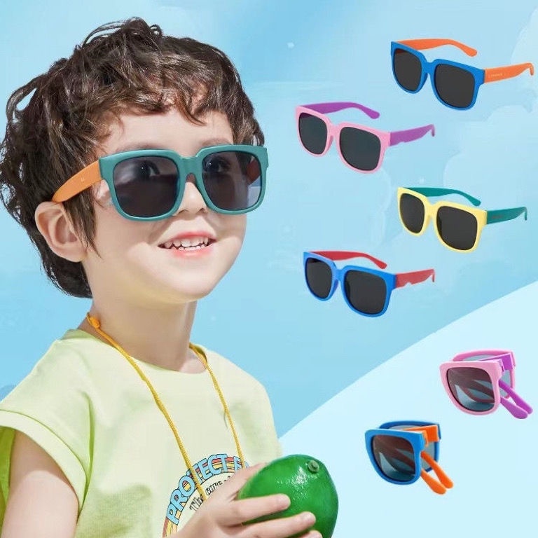 【Bayar di tempat】Kacamata Hitam Anak-Anak Yang Dapat Dilipat Cermin Kacamata Pantai Fashion square sunscreen sunglasses