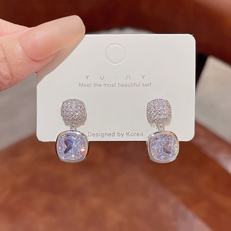 925 Perak Jarum Indah Zirkon Geometris Anting Wanita Fashion Stud Earrings