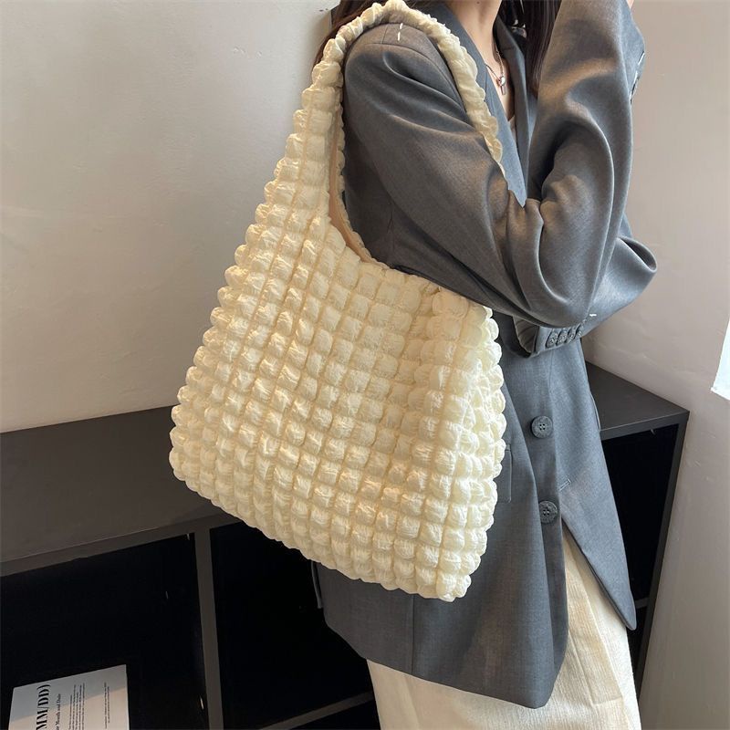 ┅♤Sera  Korean college net red lazy fold bubble canvas women s bag Tas belanja perlindungan lingkungan kapasitas besar sederhana Jepang