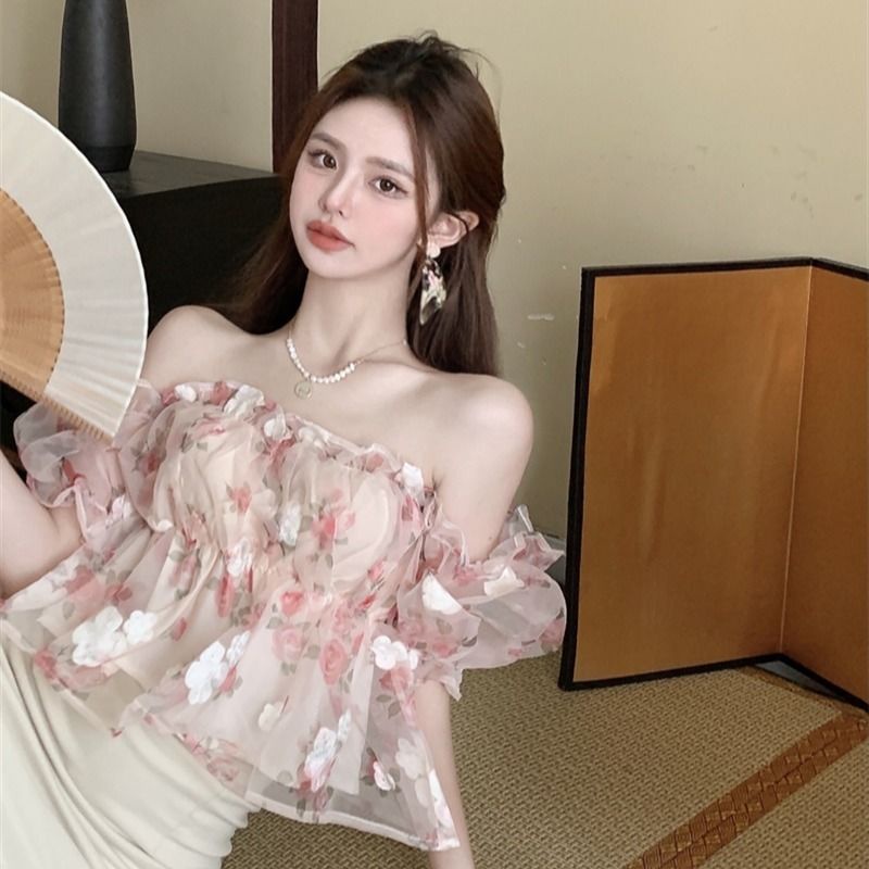 Suhao2023Busana Musim Panas Baju Putri, Baju Kecil Bentuk Pir, Rok Wanita Gemuk, Atasan Putri, Bahu