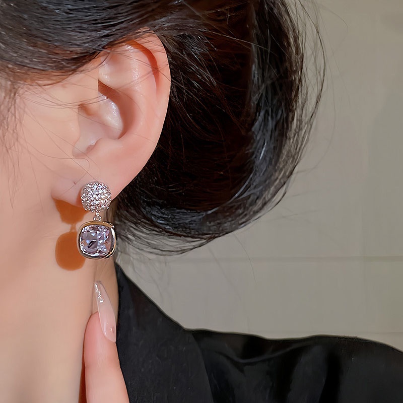 925 Perak Jarum Indah Zirkon Geometris Anting Wanita Fashion Stud Earrings