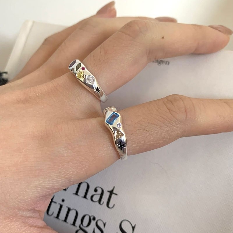 Cincin Berwarna Zirkon Tidak Teratur Untuk Wanita Desain Minoritas Jari Telunjuk Cincin Kepribadian Fashion Dapat Disesuaikan