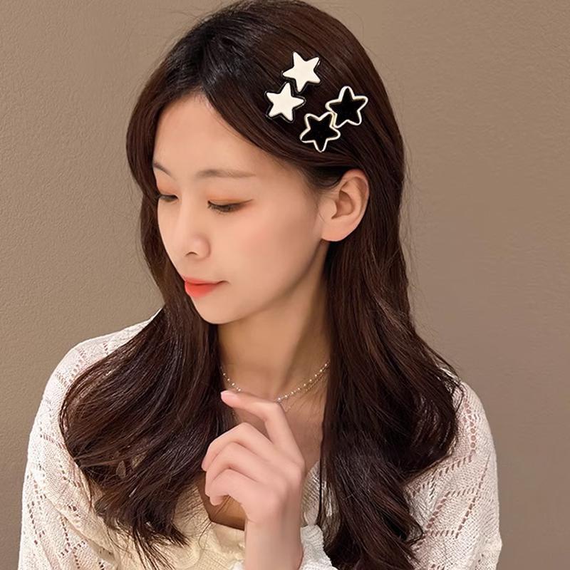 【Bayar di tempat】Y2k Klip Rambut Gaya Milenial Hitam Putih Pentagram Hair Clip Hiasan Rambut Gadis Lucu