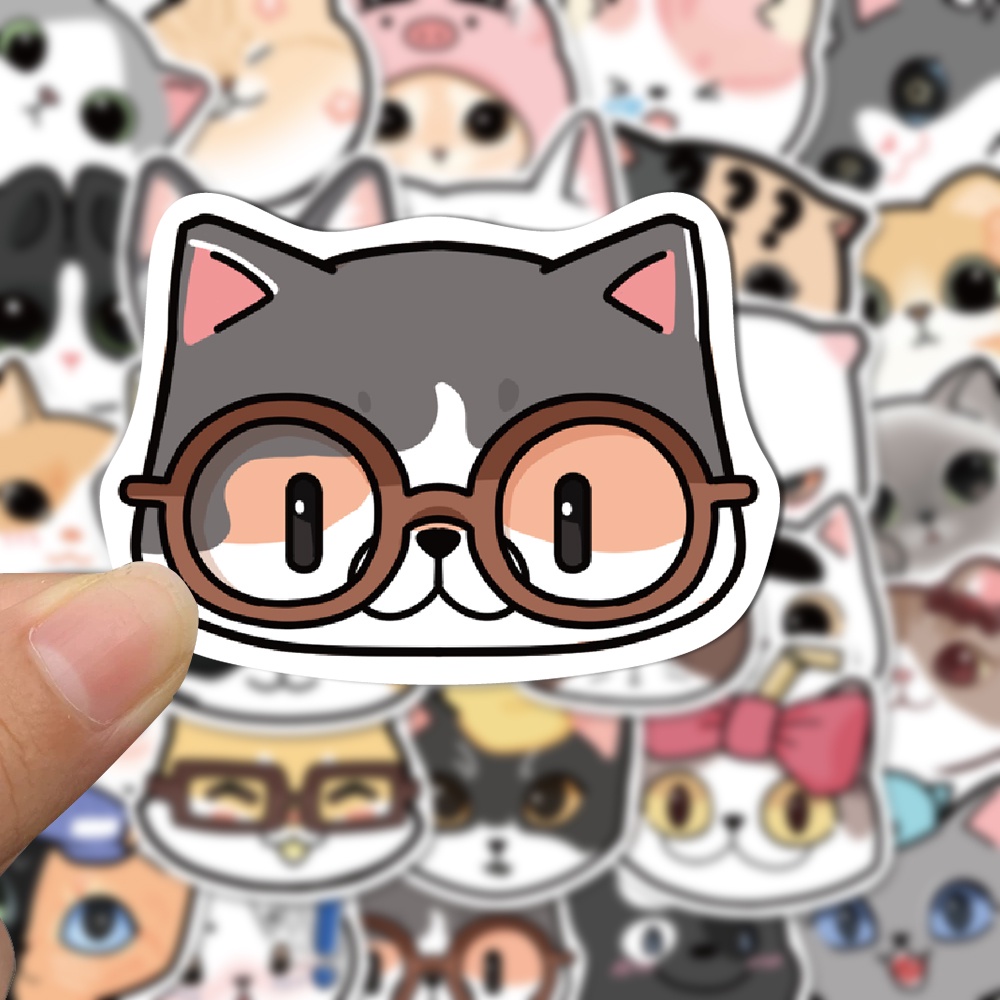 40 Pcs Kartun Kucing Kepala Stiker Buku Besar Tangan Susu Cangkir Teh Ponsel Case Komputer Dekorasi Tahan Air Decal