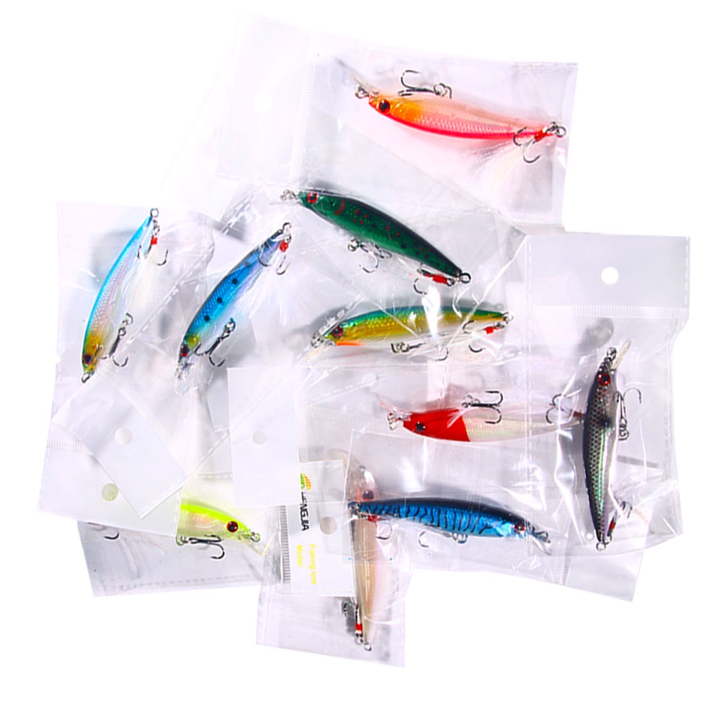 Hengjia 10PCS Laser Ikan Kecil Memancing Umpan 9CM 8G Bulu Kait Ikan wobbler tackle crankbait Buatan Umpan Keras swimbait Dengan Kotak