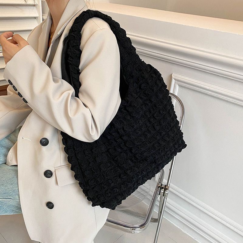 ┅♤Sera  Korean college net red lazy fold bubble canvas women s bag Tas belanja perlindungan lingkungan kapasitas besar sederhana Jepang