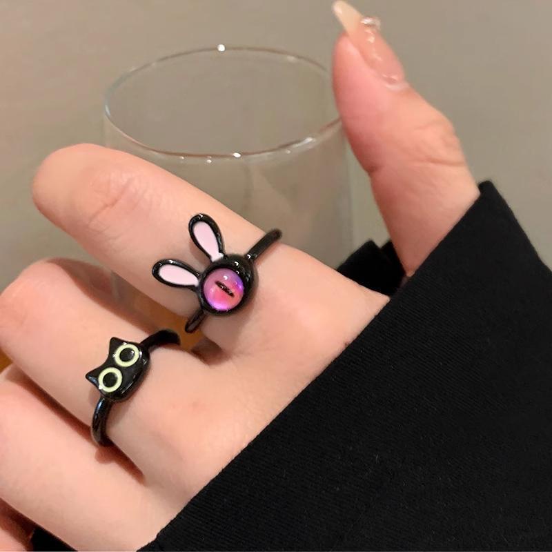 【Bayar di tempat】Lucu Imut Kartun Cincin Pembukaan Kucing Naga Lucu Fashion Cincin Retro Cincin Pasangan Kreatif