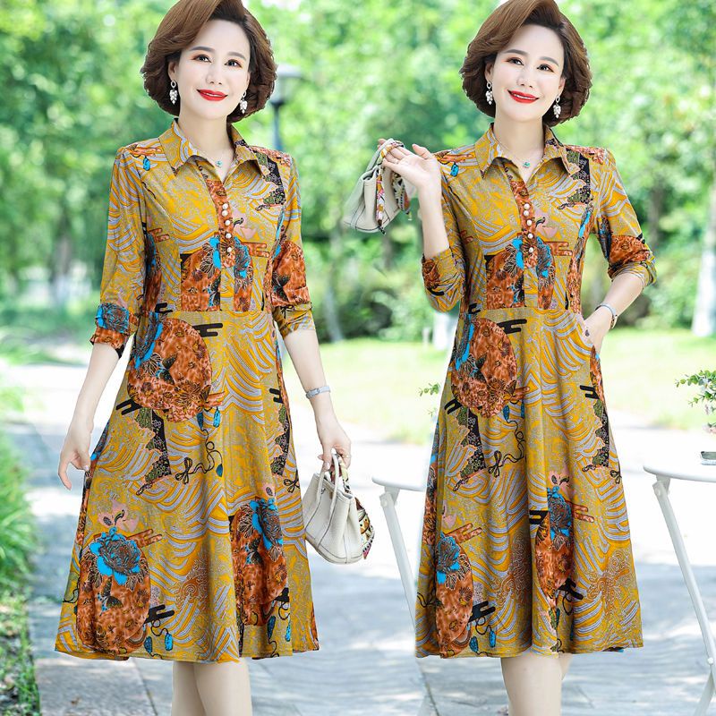 Hazel.hijau ibu paruh baya musim semi dan musim gugur gaya asing rok bunga 2022 baru temperamen modi