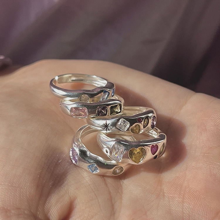 Cincin Berwarna Zirkon Tidak Teratur Untuk Wanita Desain Minoritas Jari Telunjuk Cincin Kepribadian Fashion Dapat Disesuaikan