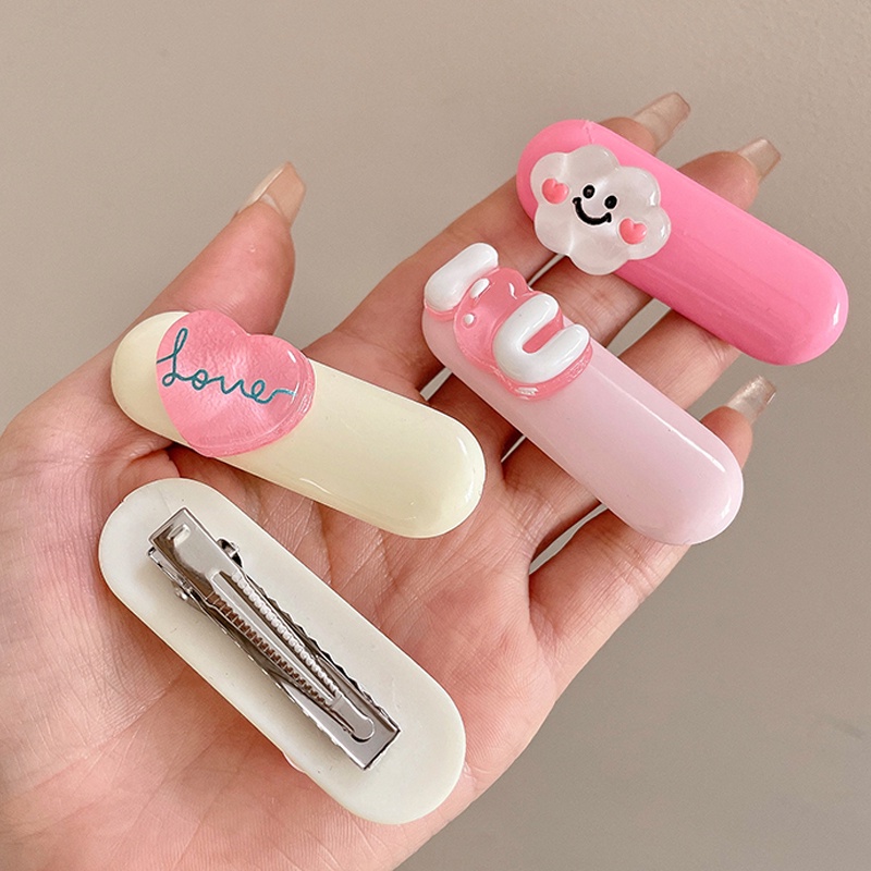 【Bayar di tempat】2023 Gaya Baru Korea Kartun Hati Oval Duckbill Klip Lucu Ins Gaya Klip Rambut Gadis Side Bang Hair Clip