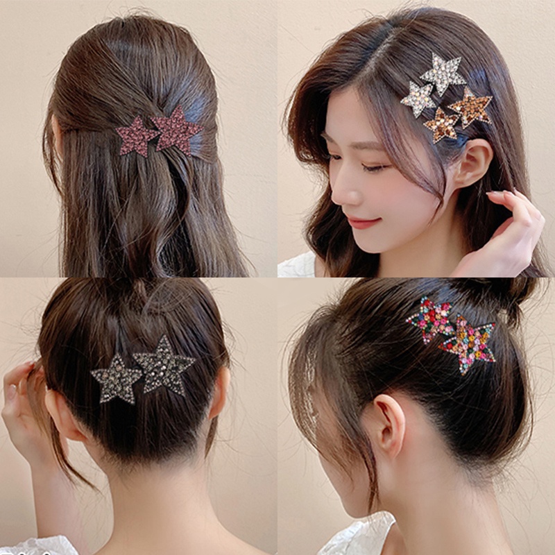 【Bayar di tempat】Berlian Imitasi Pentagram Jepit Rambut Manis Lucu Duckbill Klip Perempuan Poni Klip Aksesori Rambut