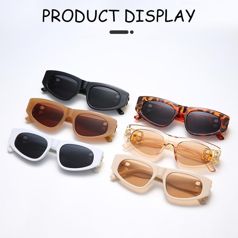 【Bayar di tempat】Chic Gold Double B Narrow Rectangle Frame Sunglasses Untuk Wanita Pria Keren Hitam Aesthetic Shades Trendy Anti Radiasi Sunnies Eyeglasses Outdoor Fashion Eyewear