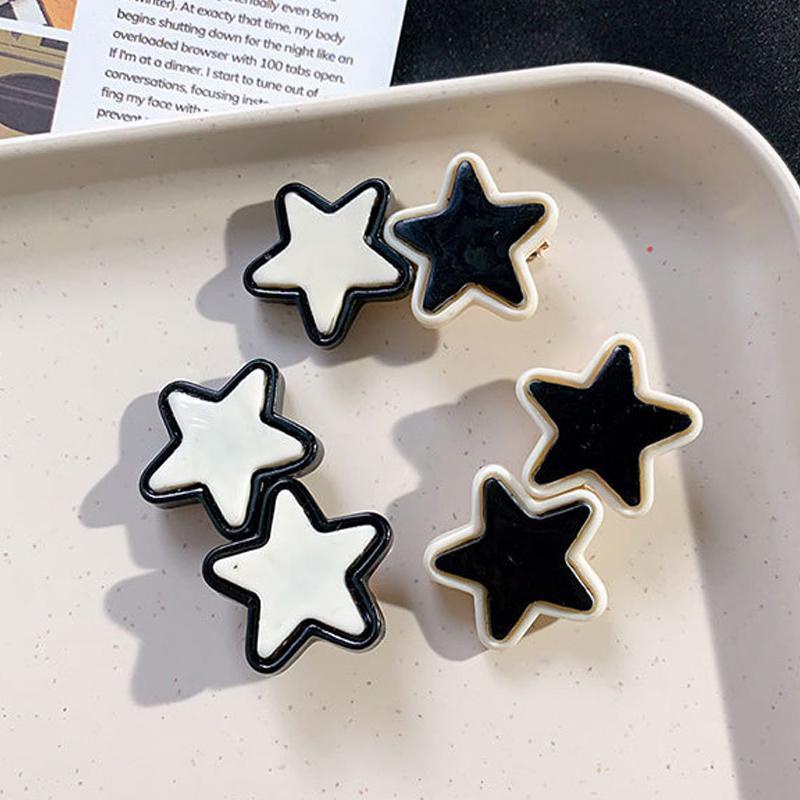 【Bayar di tempat】Y2k Klip Rambut Gaya Milenial Hitam Putih Pentagram Hair Clip Hiasan Rambut Gadis Lucu